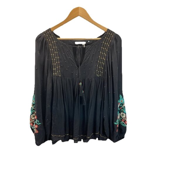 Anthropologie Floreat Austral Peasant Blouse Embroidered Beaded Size S oversized - Picture 1 of 12
